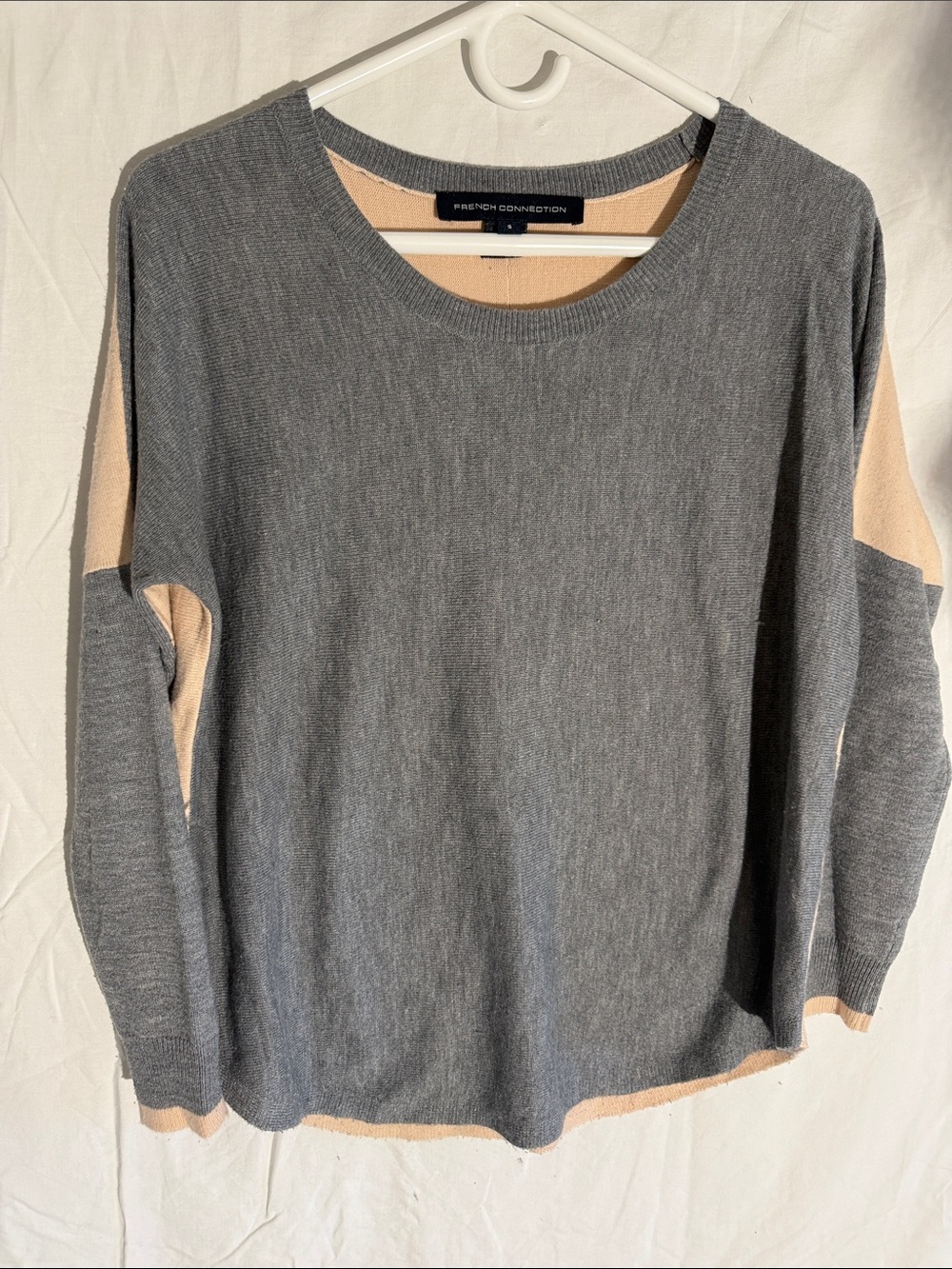 French Connection Gray and Beige Colorblock Pullover